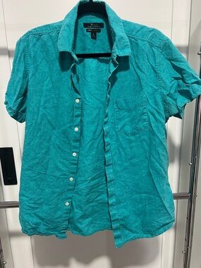 Marc Anthony Teal Short-Sleeve Button-Down Shirt